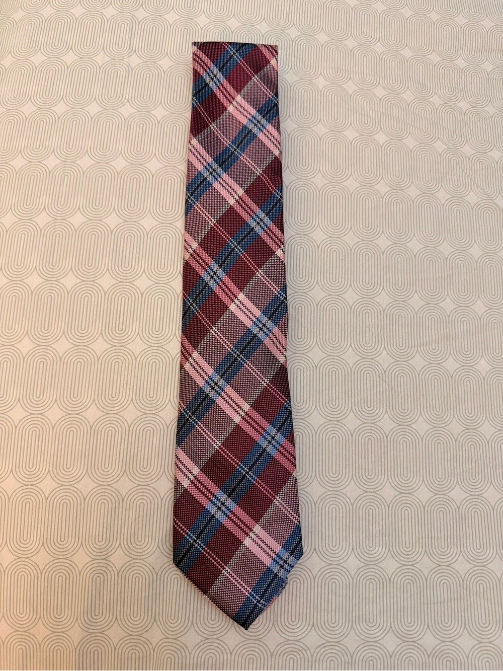 Pronto Uomo Men's Pink and Blue Plaid Tie - long